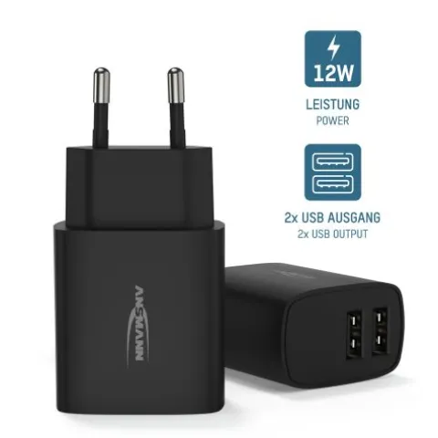 Home Charger HC212 schwarz / 2,4 A / 12 W / 2 Port^ANSMANN AG New