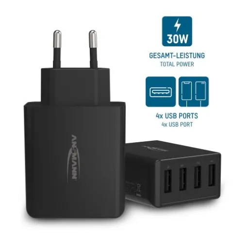 Home Charger HC430 schwarz / 6 A / 30 W / 4 Port^ANSMANN AG Store