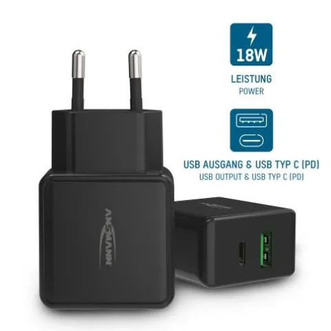 Home Charger HC218PD schwarz / 3 A / 20 W / 2 Port^ANSMANN AG Cheap